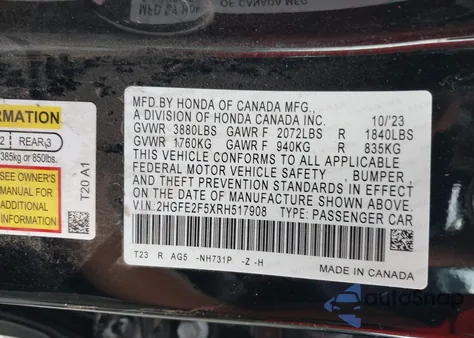 2024 Honda Civic Sport from USA, damaged, VIN 2HGFE2F5XRH517908